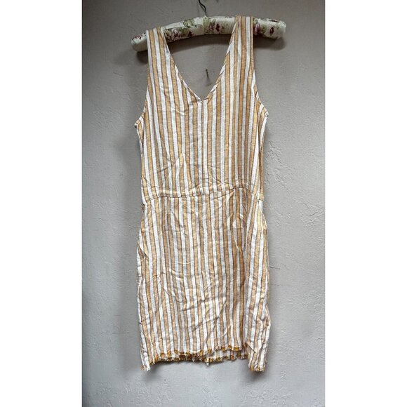 Anthropologie Drew Women's Striped Shift Dress Medium Drawstring Waist Yellow - Picture 2 of 9